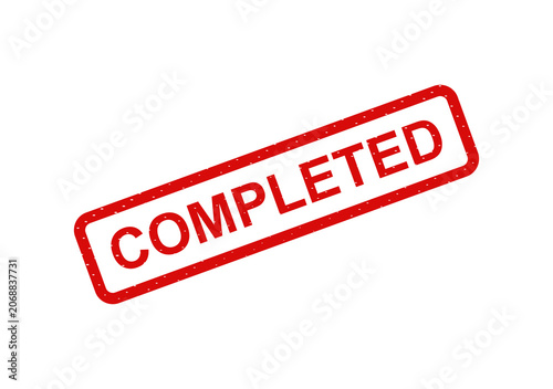 Red completed stamp with bold text isolated on transparent background
