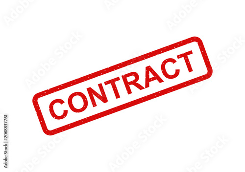 Red contract stamp with bold white text isolated on transparent background