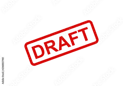 Red draft stamp with bold white letters isolated on transparent background