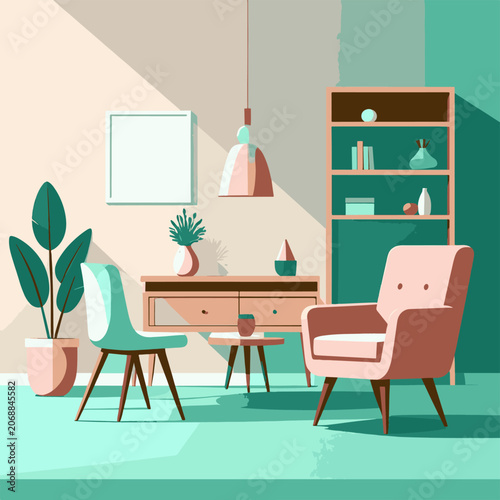A serene living room with modern furniture and plants