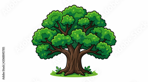 A vibrant cartoon tree with lush green foliage and a sturdy brown trunk