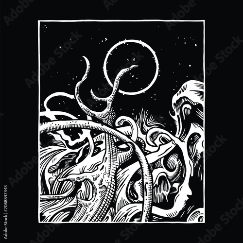 Obraz na plátne wood horror death metal dark art mystical illustration