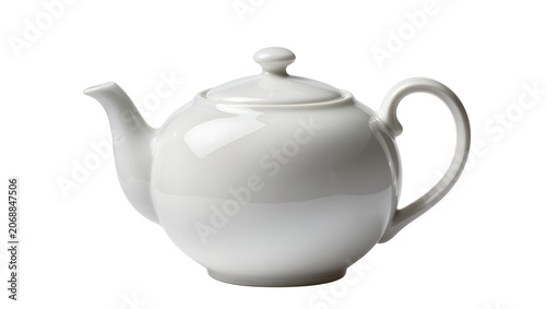 Foto Classic white ceramic teapot with lid and handle, isolated on transparent backgr