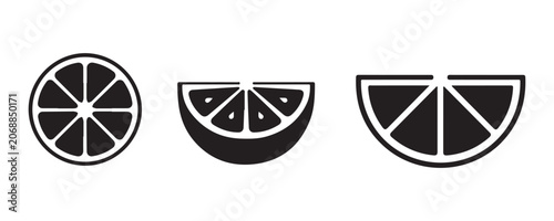 Citrus slices vector icons, Orange lemon lime halves and quarters vector collection
