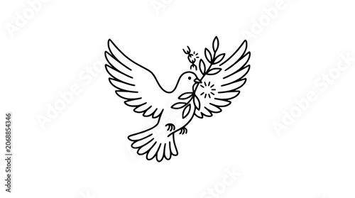 Konstfotografi Minimalist Dove with Olive Branch Line Art