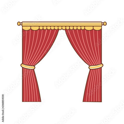 Red Theater Curtain with Gold Tiebacks and Valance