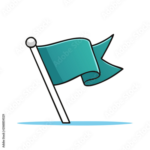 Teal flag waving on a pole, flat vector illustration
