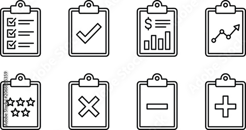 Photos Clipboard icons checklist confirmed data analysis rating rejected positive icons