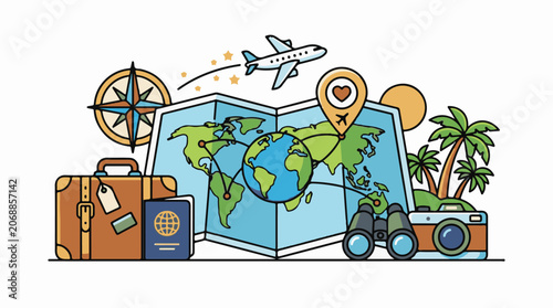 A colorful illustration of travel-related items (1)