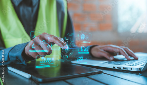 Принти на полотні Intelligent factory industrial AI optimization smart manufacturing concept worke