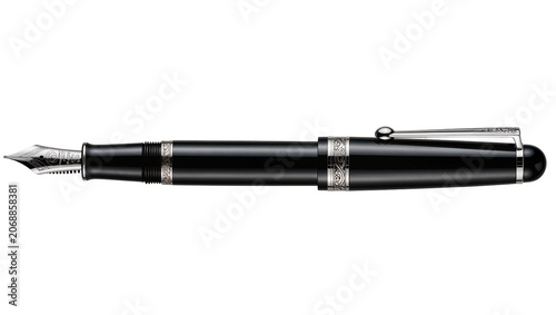 Bild auf Leinwand Black fountain pen with silver ornate details and clip