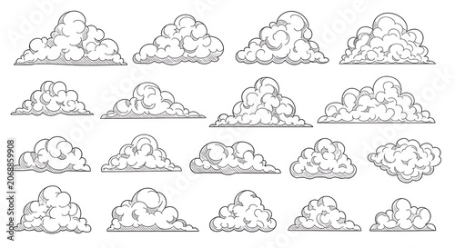 Collection of hand drawn cumulus cloud illustrations for sky backgrounds