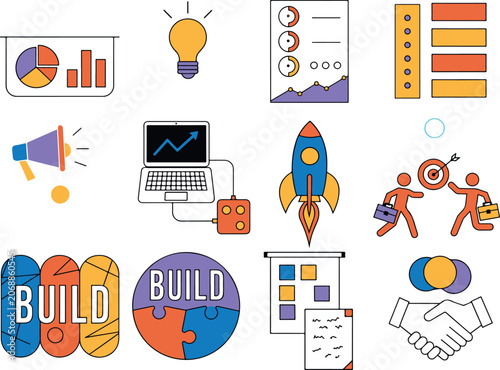 Business Startup Icons on White Background