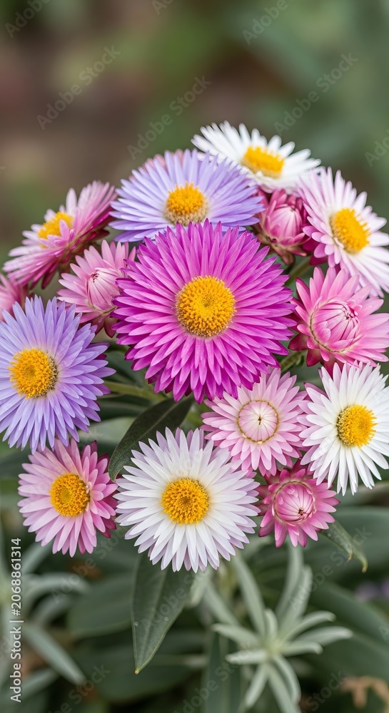 Fototapeta premium Vibrant Bouquet of Colorful Daisy-like Flowers in Full Bloom.
