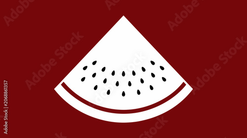 Stylized flat vector illustration of a watermelon slice on a dark red background.
