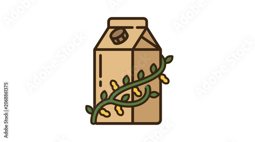 Stylized milk carton illustration wrapped with a green leafy vine plant.