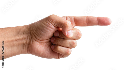 Human hand pointing finger to the right side