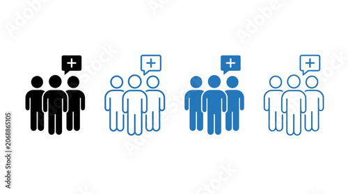 Team recruitment and community growth icons showing group expansion and adding new members.