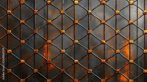 Abstract Metal Grid Texture with Rusty Patina Finish