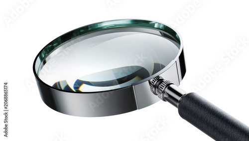 Bild auf Leinwand Magnifying glass with chrome frame and textured handle