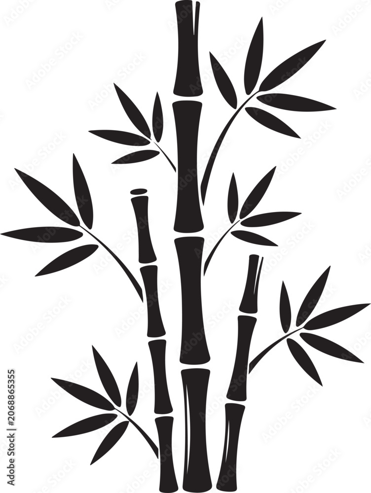 Obraz premium Black bamboo silhouette art with tall stalks and leaves isolated on transparent background for asian theme interior decoration.
