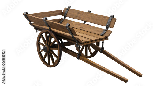 Fotografie Wooden cart with spoked wheels and metal accents