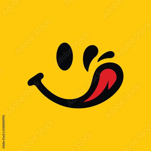 Smiling face emoticon with tongue out on yellow background