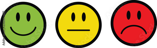 Foto Smiling, neutral and frowning emoticon faces in a row