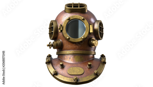 Photos Vintage copper diving helmet with brass accents and portholes