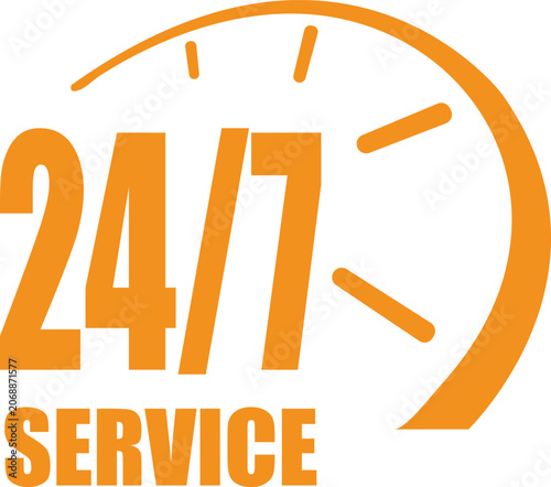 24/7 Service icon with clock