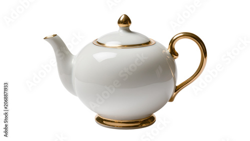 Obraz na płótnie White ceramic teapot with gold trim and handle