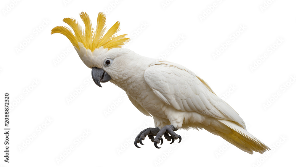 Fototapeta premium White cockatoo with yellow crest feathers
