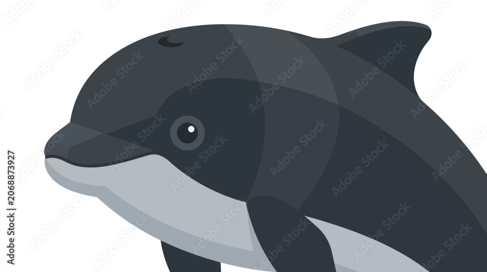 Fototapeta premium Gray Dolphin Portrait, Geometric Style, Marine Mammal