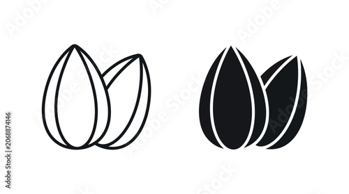 Two sunflower seed or petal icons in outline and filled black styles.