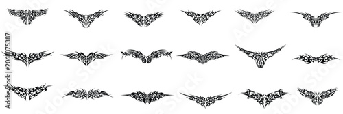 Fotografie Tribal Wing Tattoo Design Collection Featuring Unique Symmetrical Y2K Cyber Sigi