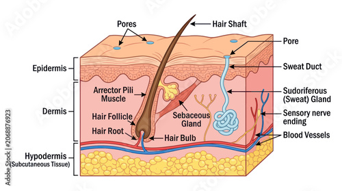 фотографія Anatomical Illustration of Human Skin Layers and Structures