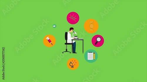 Person examines telescope near stacked boxes and colorful plants in space