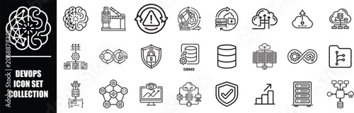 DevOps and Cloud Computing Icon Set with AI, Database, Automation, Infrastructure and Knowledge Management Symbols