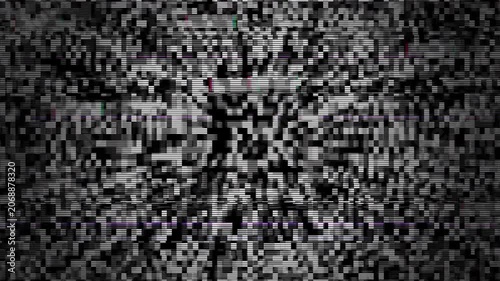 Static Screen Chaos - Signal Lost: A chaotic visual of television static, filled with random, grainy pixels creating a disorienting and unsettling abstract pattern.