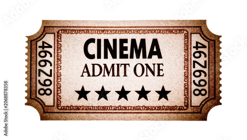 Fotografie Vintage cinema admit one ticket with five stars, isolated on transparent backgro