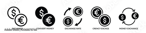 Exchange rate icon set. Set of money exchange, currency and Dollar coin icon set - Stock Vector 