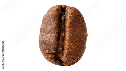 Single roasted coffee bean with deep crevice, isolated on transparent background