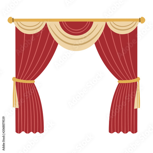 Red and Gold Theater Stage Curtain Vector Illustration