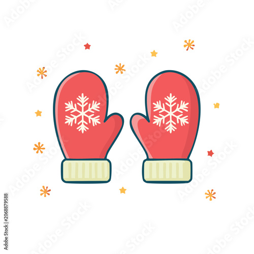 Red Winter Mittens with Snowflakes and Stars