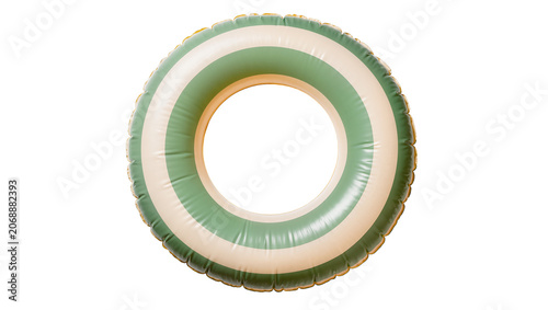 Canvas Print Striped inflatable swimming ring with green and beige bands, isolated on transpa