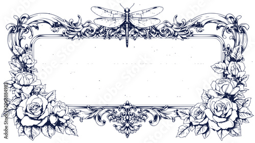 Decorative floral frame with a dragonfly and empty space for text