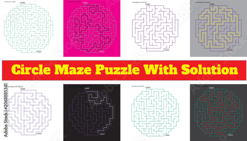 Fotografía circle maze puzzle with solution for kids and adults  fun brain teaser game
