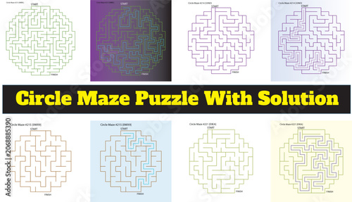 Bild auf Leinwand circle maze puzzle with solution for kids and adults  fun brain teaser game
