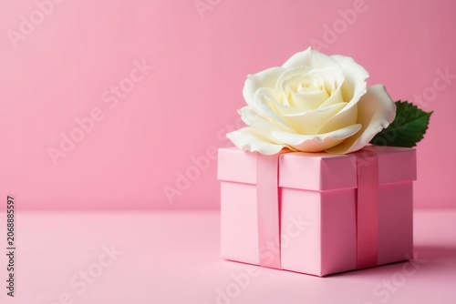 Elegant white rose Valentine's gift box Pastel pink background , pastel, envelope, love
