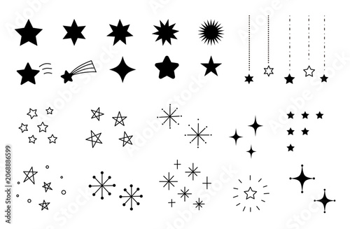 Monochrome Star and Sparkle Icon Illustration Set